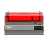 The Creality Falcon Falcon2 Pro S 22W Enclosed Diode Laser Engraver, featuring a gray body and red-tinted transparent cover with control panel and front buttons, is displayed on a white background—ideal for product galleries with responsive images.